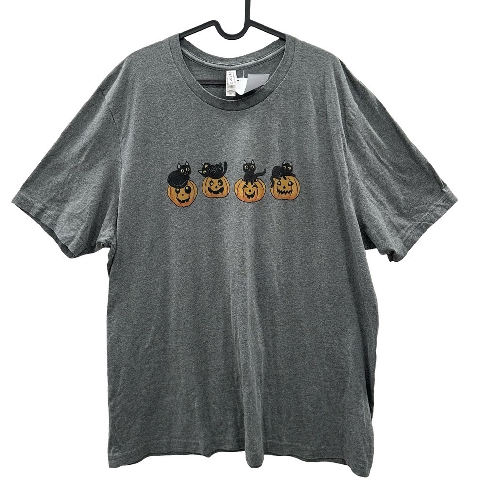 BELLA + CANVAS T-Shirt Women Size 3XL Dark Gray Crewneck Halloween Pumpkins Cats